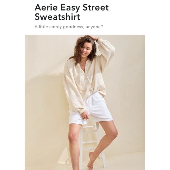 NWT Aerie Cream Easy Street Women's XXS Oversized Sweatshirt Long Sleeve Cozy - Picture 1 of 3